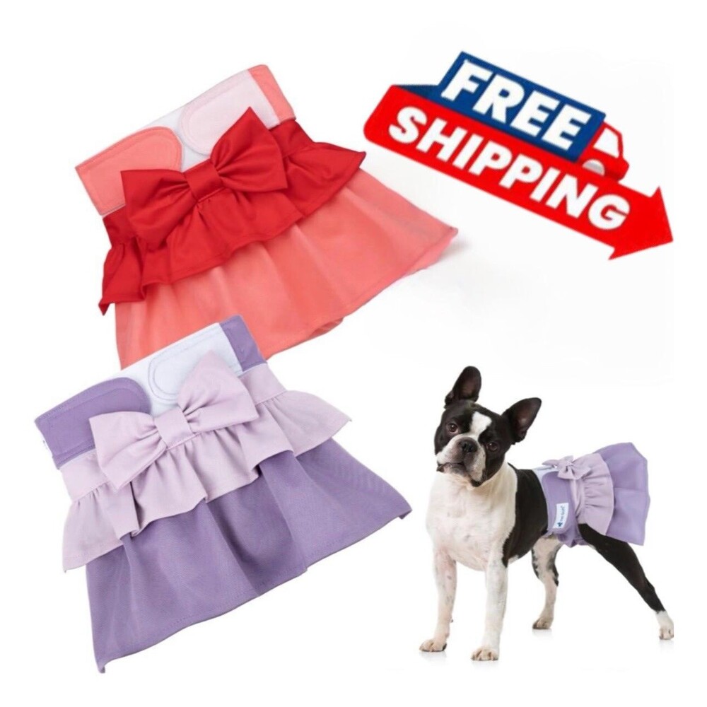 Premium Washable Two Tone Ruffles & Bow Female Dog Diapers 2 Pack Size: Med. New